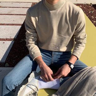 Mock turtleneck sweater men's long-sleeved Korean-style fashionable personalized solid color sweater inner base shirt Hong Kong-style casual versatile