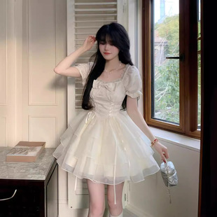 2024 Casual Simple Sweet Princess Style Short dress Bow Dress Women's Summer Dress