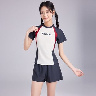 2025 New Children's Swimwear Hot Spring Girls Girls' Short-sleeved Split Swimwear for Middle and Big Kids Teenagers and Students