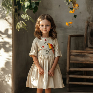 Suzi embroidery original-girls summer new Mori long sleeve dress children's fashionable college style skirt Lori