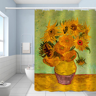 Toilet Shower Curtain Waterproof Mildew-proof Van Gogh Oil Painting Sunflower Living Room Door Curtain Shower Room Water Curtain Toilet Partition