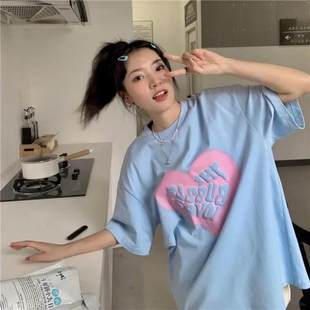 Salt Style Love Printed Short-sleeved T-shirt Women's 2024 New Summer Design Sense Niche Korean Style Loose Top Ins Trendy