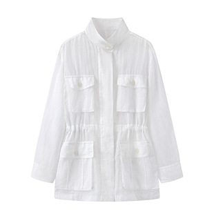 2025 summer new women's clothing Qin Lan with thin ramie tooling drawstring coat small jacket MBE2COT003