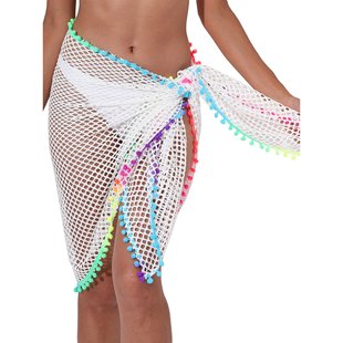European and American Cross-border Fashion Women's Seaside Vacation Large Mesh Hollow Skirt Color Tassel One-piece Beach Towel