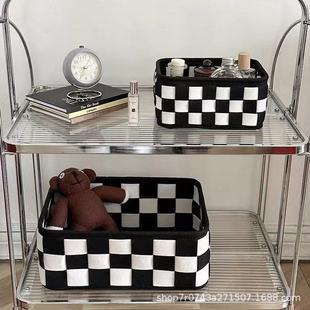 Checkerboard felt storage box cross-border wholesale cosmetics desktop sundries snacks toys folding finishing storage basket