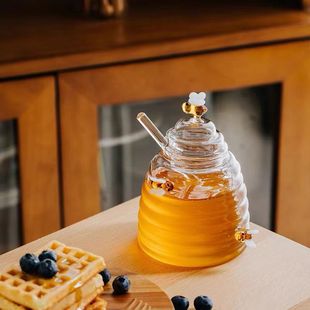 Glass Honey Jar High Borosilicate Transparent Honey Bottle with Stirring Bar Storage Jar Jam Bottle with Lid Storage Jar Cross Border