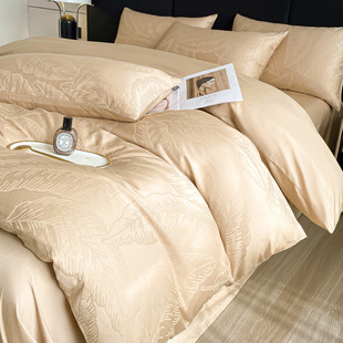 Advanced sense 60 cotton four-piece skin-friendly long-staple cotton contrast color simple jacquard four-season bedding wholesale