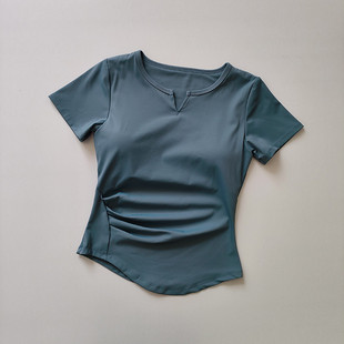 Women's Yoga Clothes with Chest Mat Summer 2023 New V-neck Thin Running Sports Casual Short-sleeved T-shirt Fitness Top