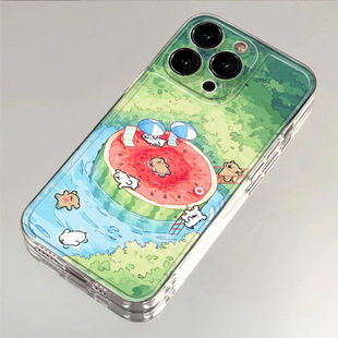 Line dog watermelon swimming new mobile phone case full bag for Apple 15 Huawei Xiaomi OPPO plus vivo