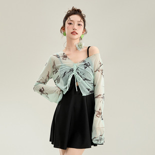 New swimsuit women's blouse dress two-piece set with boxer shorts anti-light slim chubby girl swimsuit wholesale