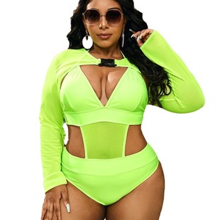 European and American Cross-border New Ultra-low-cut Deep V-neck Hanging Neck One-piece Solid Color Swimsuit Sexy Bikini