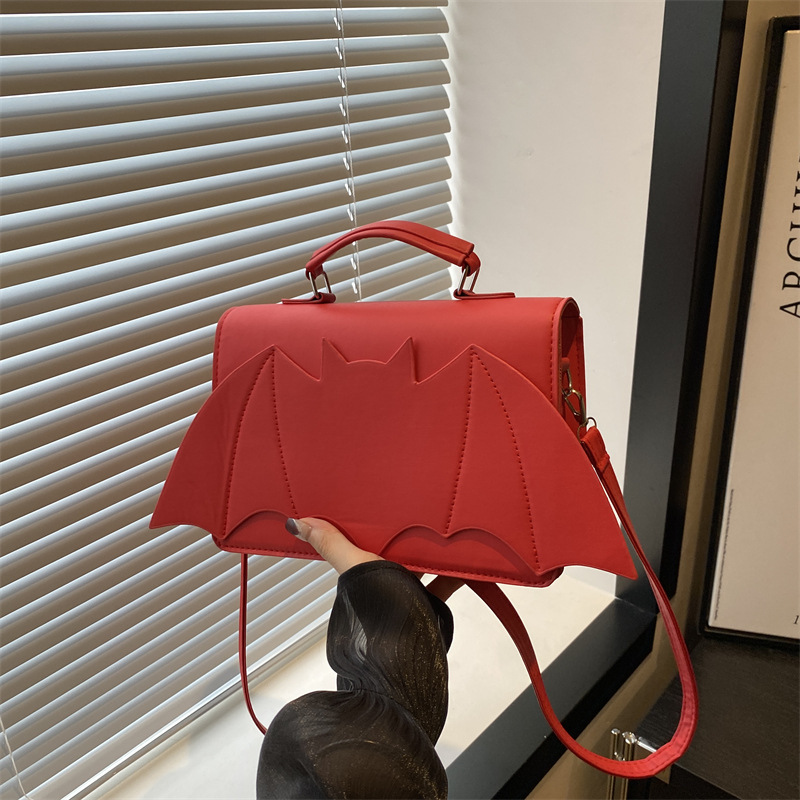 Small Handbag for Women 2025 New European and American Style Halloween Shoulder Bag with Unique Bat Design, Quirky Trendy Crossbody Small Square Bag
