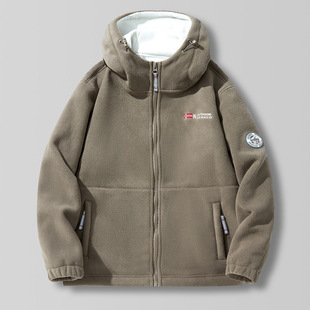 Norwegian Classic European-size Cold-resistant Warm-keeping Thickened Double-layer Fleece Winter plus size Hooded Fleece Jacket for Men