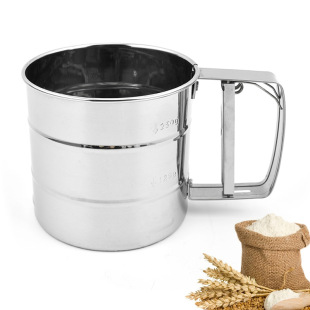 Stainless steel cup type hand-held flour sieve hand-pressed semi-automatic filtering powder sieve cup sugar sieve baking powder tool