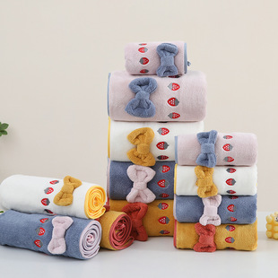 Wholesale coral fleece bath towel three-piece set bath household absorbent bow towel bath towel hair drying hat three-piece set