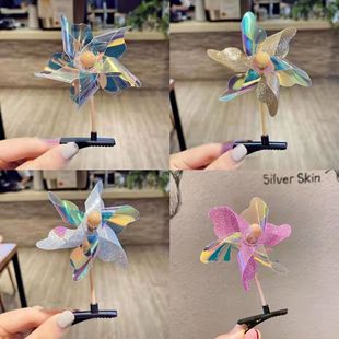 Cute golden baby windmill hairpin creative rotating small windmill headdress top clip tourist attractions hot sale