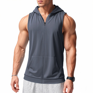 Cross-border 2025 Summer American Style Men's Fitness Zipper Hood Loose Breathable Functional Vest Shorts Sports suit