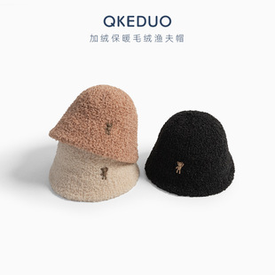 Autumn and winter children's plush fisherman hat ins Japanese style all-match western style baby boys and girls teddy velvet warm bucket hat tide