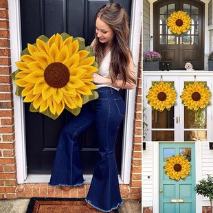 Cross-border Bee Festival Wreath Thanksgiving Decorations Large Simulation Sunflower Eternal Flower Wall Hanging Door Hanging Ornaments