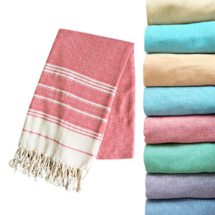 Factory Direct Supply Turkey Diamond Tassel Beach Towel Bath Towel Yarn-dyed Tassel Beach Towel Support Labeling