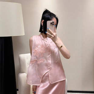 Shenzhen Nanyou Women's 2025 Silk Organza Jacquard Embroidery Vest Heavy Industry Three-dimensional Embroidery Beaded Top for Women
