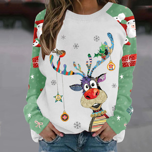2022 Christmas cross-border foreign trade Women's sweater cute elk pattern European and American Foreign Trade women's clothing straight hair