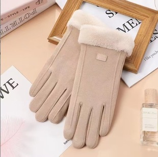 Gloves Women's Winter Cute fleece-lined Thickened Warm Women's Autumn and Winter Riding Touch Screen Cold-proof Cycling Windproof Winter