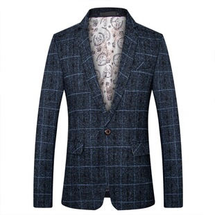 2024 autumn and winter new men's fashion trend leisure single western cross-border foreign trade men's suit plaid small suit