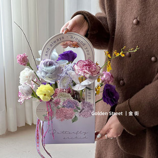 38 Goddess Festival portable box flower arrangement box Women's Day flower basket folding packaging box gift flower packaging materials wholesale