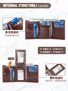 Multi-functional Trifold Wallet Meijin Clip Coin Bag Multi-card RFID Anti-theft Brush Handmade Men's Retro Leather Wallet