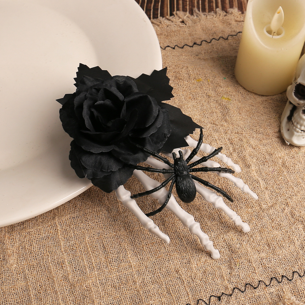 New Halloween Ghost Hand Black Rose Spider Hair Clip, Halloween Horror Costume Skull Hand Hair Accessory Party Decoration