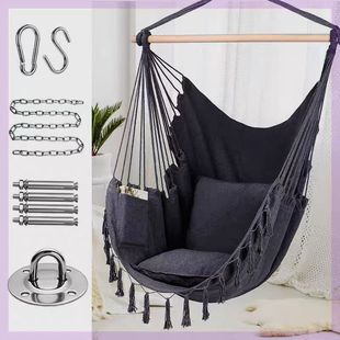 Nordic style tassel hanging chair canvas hanging basket chair tassel swing indoor and outdoor balcony camping hammock factory direct sales