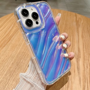 Wavy Pattern Suitable for Apple 14Pro Max Mobile Phone Case Women's 11 with Glitter Cardboard IP13 All-inclusive 14 Soft Case