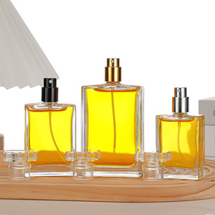 in stock 30ml Flat Square Perfume Bottle Transparent Perfume Spray Bottle Screw 50ml Perfume Glass Bottle with acrylic cap