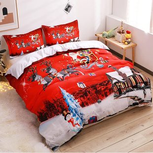 Amazon Cross Border Christmas Duvet Cover Santa Claus Deer Luxury suit Pattern Decorative Bedding