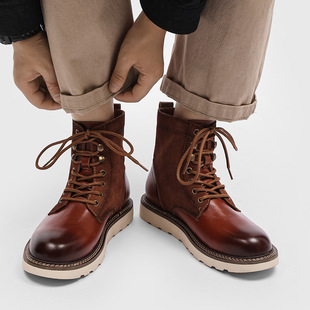 First layer cowhide mid-calf Knight boots British Martin boots student trend popular live broadcast in stock supply distribution delivery