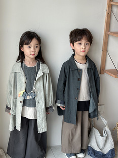 Jiaye Children's 2025 Spring New Clear Color Coat Trenchcoat for Boys and Girls Baby Mori Plaid Long Coat