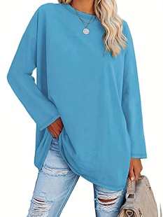 Europe and the United States cross-border Amazon Wal-Mart spring and autumn Europe and the United States solid color top long sleeve plus size women's T sleeve round neck base shirt