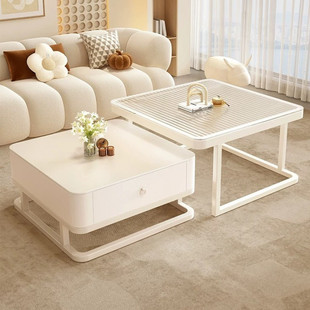 LYM2024 New Cream Style White Rock Board Coffee Table Combination Light Luxury Small Apartment Living Room Home Simple Modern Net