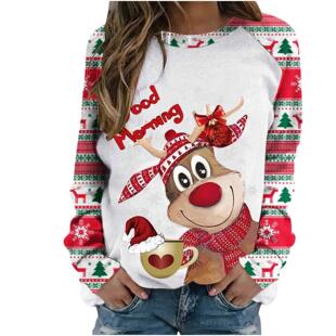 2023 cross-border Amazon AliExpress wish2023 spring and autumn Christmas loose printed long sleeve women's round neck sweater