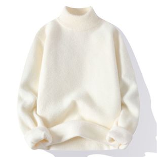 Youth Double-sided Fleece Half-turtleneck Sweater Men's Winter Autumn and Winter Warm fleece-lined Men's Thickened Base Sweater