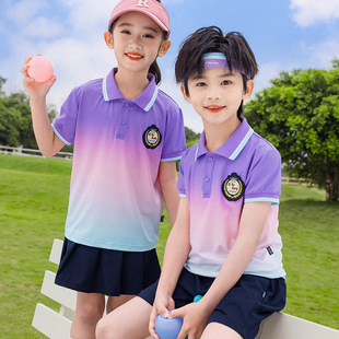 British Style Kindergarten Summer School Uniform for Primary School Students Gradient Short-sleeved Class Suit Sports Graduation Photo Performance Suit
