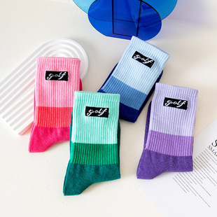 South Korea Pure Cotton Trendy Socks Fashion Color Blocked Rakou Skateboard Sports Cotton Socks Dongdaemun Color Striped Middle Socks for Women