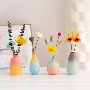 Gradient Ceramic Small Vase Desktop Dried Flowers bouquet Living Room Furnishings TV Cabinet Floriculture Ornaments Home Decorations