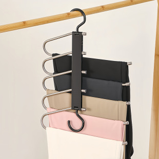 Hot-Selling Multifunctional Stainless Steel Folding Magic Pants Rack for Home Wardrobe, Retractable Clothes Drying and Storage Organizer, Cross-Border Hot Sale