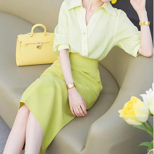 Wear Age-reducing Western-style Fashionable Small Dress High-end Korean Style Small Chanel Style Green Shirt suit
