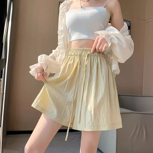 Good Quality Ice Silk Cotton Linen Shorts Women Summer New High Waist Casual Mid Pants Loose Wide Leg Sports Pants Women