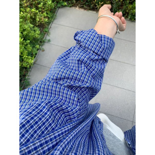 American Retro Blue Plaid Long-sleeved Shirt Jacket Casual Loose New Style Shirt All-match Lazy Style Top