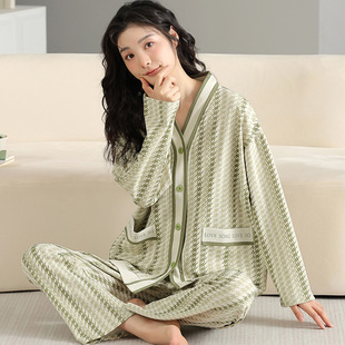 Pajamas Women's Spring and Autumn New Long-sleeved Trousers High-end Sense Kimono Small Chanel Cardigan Home Clothes suit Loose Wholesale
