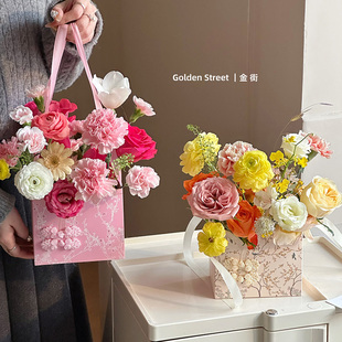 New Mother's Day bouquet portable box Huayun Chinese flowers flower arrangement box flower packaging box portable box for florists